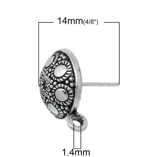 Immagine di Lega di Zinco Orecchini a Perno Tondo Argento Antico Modello Disegno 16mm x 13mmposta / filo: ( 0.7mm )， 20 Pz