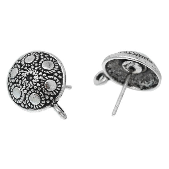 Immagine di Lega di Zinco Orecchini a Perno Tondo Argento Antico Modello Disegno 16mm x 13mmposta / filo: ( 0.7mm )， 20 Pz