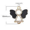 Bild von Zinklegierung + Harz Charm Anhänger Engel Vergoldet Schwarz Transparent Strass 18mm x 18mm, 5 Stücke