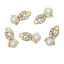 Bild von Zinklegierung Charm Charm Anhänger Hase Vergoldet Weiß Transparent Strass mit Imitation Pearl Acryl 17mm x8mm - 16mm x8mm, 10 Stück