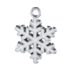 Imagen de Colgantes Aleación del Metal Del Zinc de Copo de nieve Navidad , Tono de Plata y Blanco Esmalte 24mmx 19mm, 10 Unidades