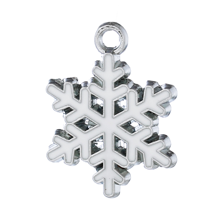 Colgantes Aleación del Metal Del Zinc de Copo de nieve Navidad , Tono de Plata y Blanco Esmalte 24mmx 19mm, 10 Unidades