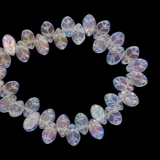 Immagine di Vetro Sciolto Perline Foglia Trasparente Circa 11mm x6mm - 11mm x7mm, Foro: Circa 0.8mm, 50 Pz