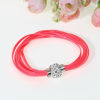 Picture of Leather Magnetic Clasps Bracelets Neon Pink Clear Rhinestone Beads 21.0cm(8 2/8"), 2 PCs