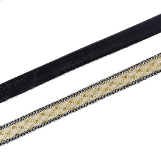 Bild von Kunstleder Schnur Beige Glitzert 10mm, 2 Streifen (ca. 1M./Rolle)