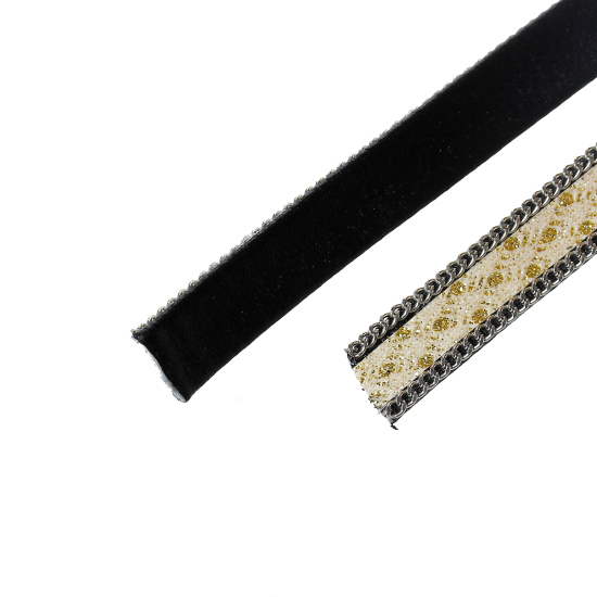 Bild von Kunstleder Schnur Beige Glitzert 10mm, 2 Streifen (ca. 1M./Rolle)