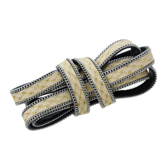 Bild von Kunstleder Schnur Beige Glitzert 10mm, 2 Streifen (ca. 1M./Rolle)