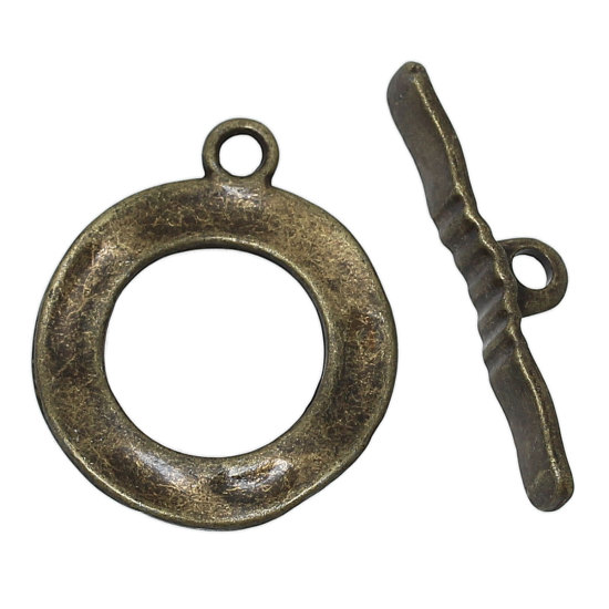 Image de Fermoir Toggle en Alliage de Zinc Rond Bronze Antique 30mm x 5mm 27mm x 23mm, 30 Kits
