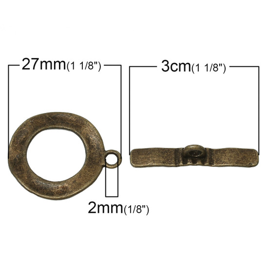 Bild von Zinklegierung Knebelverschluss Rund Bronzefarbe 30mm x 5mm 27mm x 23mm 30 Sets