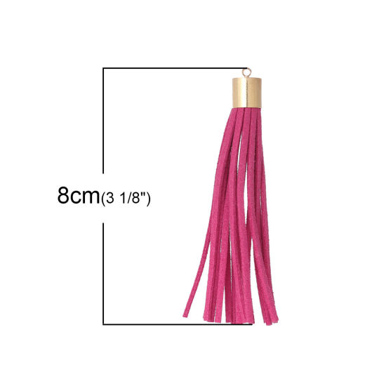 Imagen de 1 Unidad Terciopelo Panícula Colgantes Chapado en Oro Fucsia Ante 80mm x 10mm