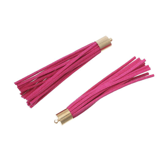 Imagen de 1 Unidad Terciopelo Panícula Colgantes Chapado en Oro Fucsia Ante 80mm x 10mm