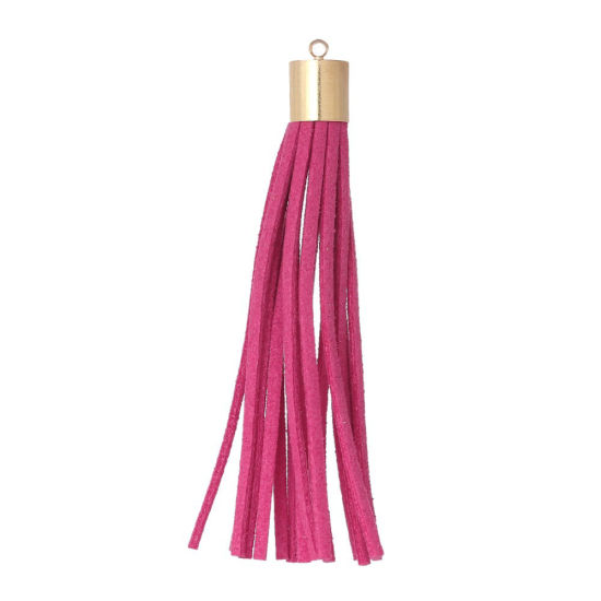 Image de Franges Pompons Glands en Velvet Suédine Fuchsia Doré 80mm x 10mm, 5 Pcs