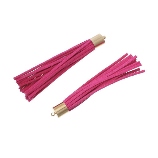Image de Franges Pompons Glands en Velvet Suédine Fuchsia Doré 80mm x 10mm, 5 Pcs