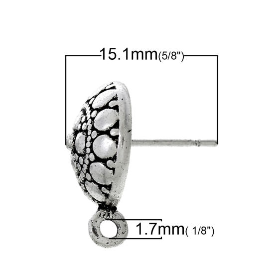 Immagine di Lega di Zinco Orecchini a Perno Tondo Argento Antico Polka Dot Disegno 16mm x 12mmposta / filo: ( 0.7mm )， 20 Pz