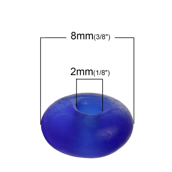 Picture of Lampwork Glass Loose Beads Round Deep Blue Frosted About 8mm x 4mm, Hole: Approx 2mm, 50 PCs