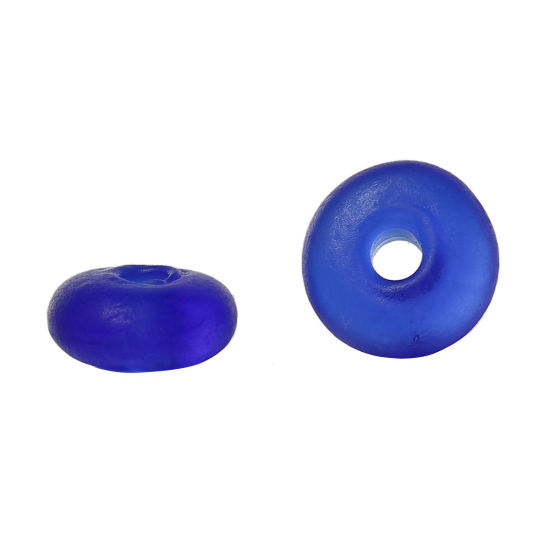 Picture of Lampwork Glass Loose Beads Round Deep Blue Frosted About 8mm x 4mm, Hole: Approx 2mm, 50 PCs