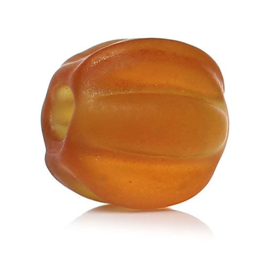 Picture of Lampwork Glass Beads Halloween Pumpkin Amber Frosted About 8mm x 8mm, Hole: Approx 2mm, 50 PCs