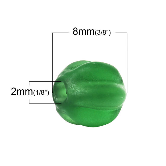 Immagine di Lampwork Vetro Lampwork Perline Halloween Zucca Verde Smerigliato Circa 8mm x 8mm, Foro: Circa 2mm, 50 Pz
