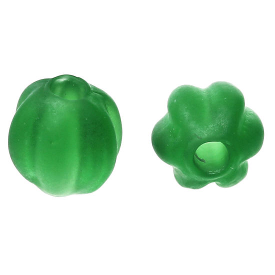 Immagine di Lampwork Vetro Lampwork Perline Halloween Zucca Verde Smerigliato Circa 8mm x 8mm, Foro: Circa 2mm, 50 Pz
