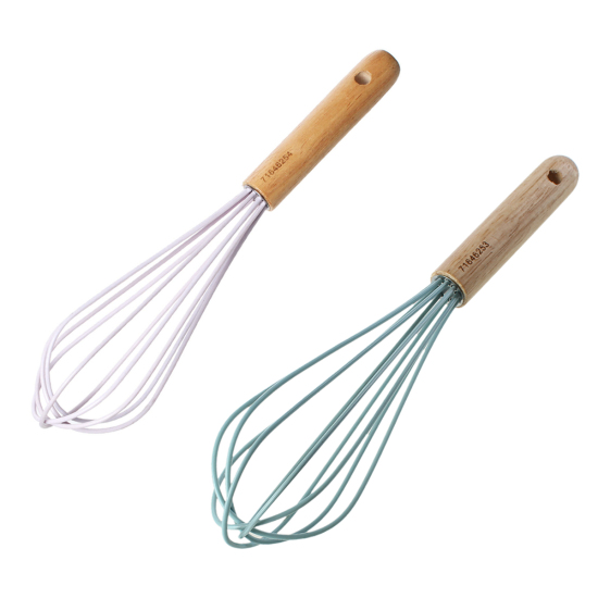 Picture of Silicone & Natural Wood Baking Tools Egg Beaters Whisk At Random 25cm(9 7/8") x 5cm(2"), 1 Piece