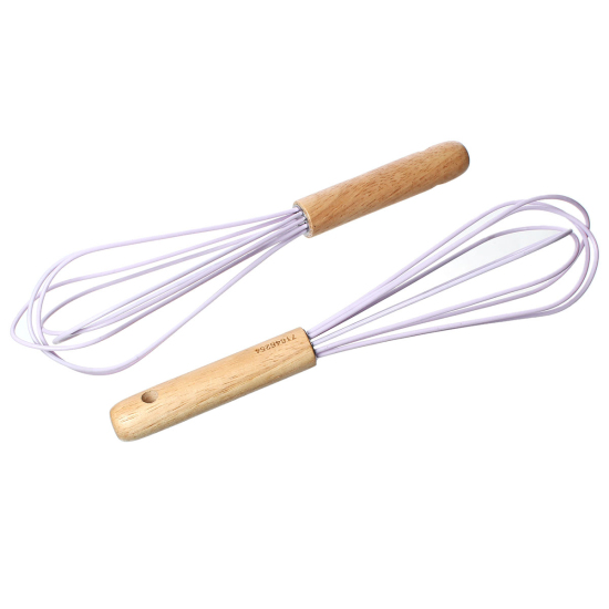 Picture of Silicone & Natural Wood Baking Tools Egg Beaters Whisk At Random 25cm(9 7/8") x 5cm(2"), 1 Piece