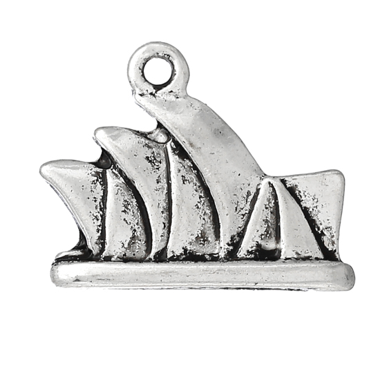 Picture of Zinc Metal Alloy Charm Pendants Sydney Opera House Antique Silver Color 19mm( 6/8") x 15mm( 5/8"), 2 PCs
