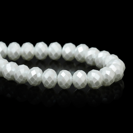 Image de Perles en Verre Forme Abaque Crème à facettes Imitation Perles, 8mm x 6mm, Tailles de Trous: 1mm, 1 Enfilade ( 85.5cm Long/Enfliade, Environ 144PCs/Enfilade )