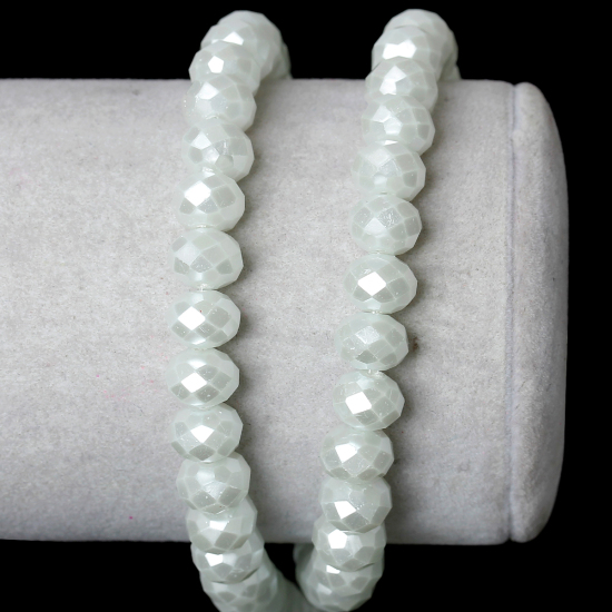 Picture of Glass Loose Beads Abacus Creamy-White Pearl Imitation Faceted About 8mm x 6mm, Hole: Approx 1mm, 85.5cm long, 1 Strand (Approx 144 PCs/Strand)
