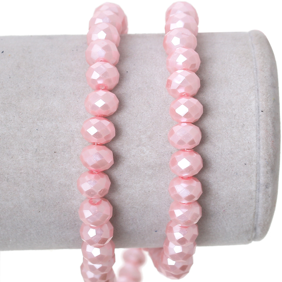 Picture of Glass Loose Beads Abacus Pink Pearl Imitation Faceted About 8mm x 6mm, Hole: Approx 1mm, 85.5cm long, 1 Strand (Approx 144 PCs/Strand)
