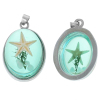 Picture of Ocean Jewelry Resin Pendants Oval Transparent Light green Real Star Fish 32mm(1 2/8") x 20mm( 6/8"), 2 PCs