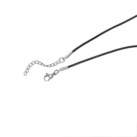 Image de Colliers en Cordon Ciré Noir avec Fermoir Mousqueton et Chaîne d'Extension, 45cm long, 2 Pcs