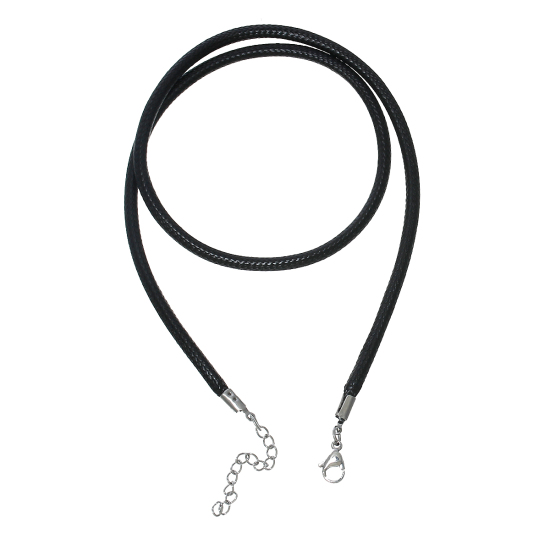 Picture of Wax Rope Cord Necklace Black 47.5cm(18 6/8") long, 2 PCs