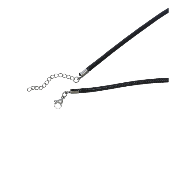 Image de Colliers en Cordon Ciré Noir avec Fermoir Mousqueton et Chaîne d'Extension 47.5cm long, 2 Pièces