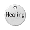 Picture of 4 PCs Zinc Based Alloy Positive Quotes Energy Charms Antique Silver Color Round Disc Message " Healing " 14mm Dia.