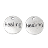 Picture of 4 PCs Zinc Based Alloy Positive Quotes Energy Charms Antique Silver Color Round Disc Message " Healing " 14mm Dia.