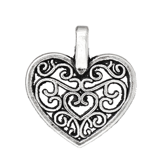 Изображение Цинковый Сплав  Подвески Сердце Античное Серебро Полый 16мм x 15мм, 50 ШТ