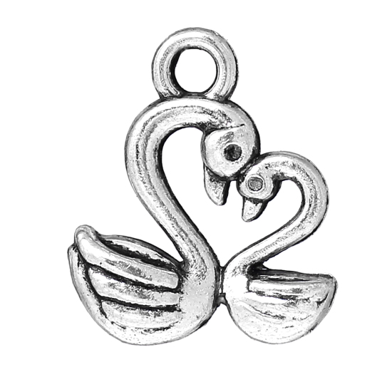 Image de Pendentif en Alliage de Zinc Animal Cygne Argent Vieilli 15mm x 13mm, 30 Pcs