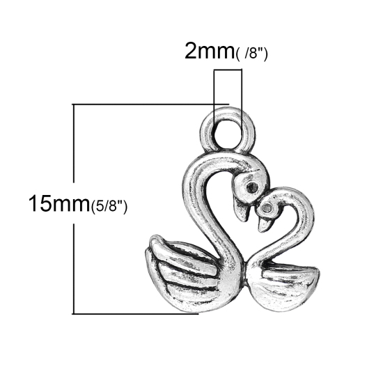 Image de Pendentif en Alliage de Zinc Animal Cygne Argent Vieilli 15mm x 13mm, 30 Pcs