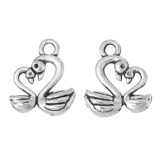 Image de Pendentif en Alliage de Zinc Animal Cygne Argent Vieilli 15mm x 13mm, 30 Pcs