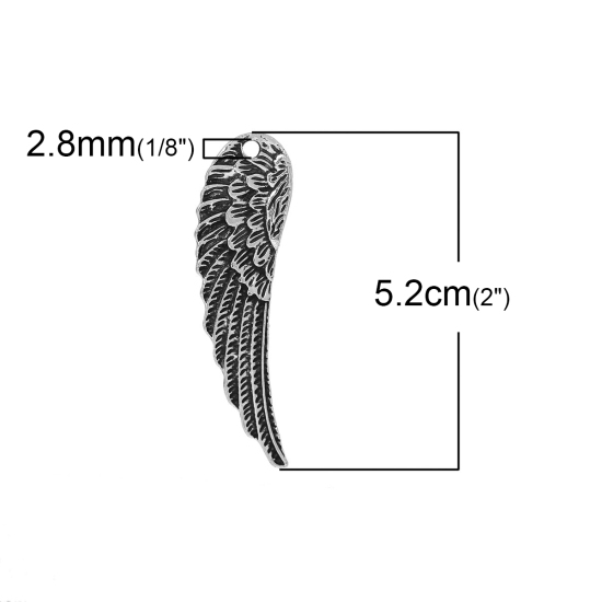 Immagine di Lega di Zinco Charm Ciondoli Ali di Angela Argento Antico 52mm x 14mm , 10 Pz
