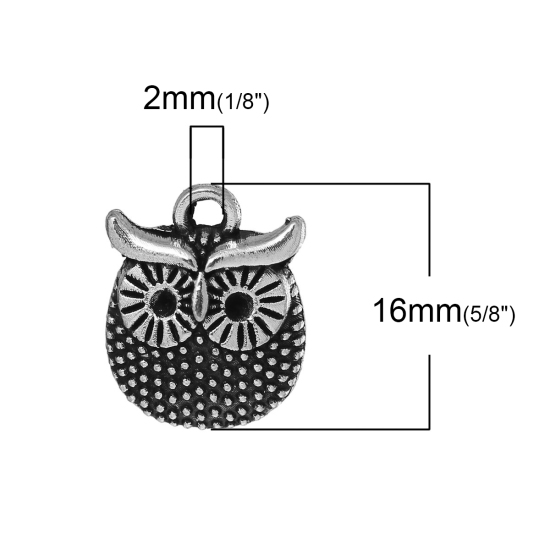 Immagine di Lega di Zinco Charm Ciondoli Gufo Argento Antico (Addetti ss6 Strass) Diamanti Intarsiati 16mm x 12mm , 50 Pz