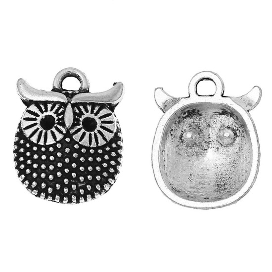 Immagine di Lega di Zinco Charm Ciondoli Gufo Argento Antico (Addetti ss6 Strass) Diamanti Intarsiati 16mm x 12mm , 50 Pz