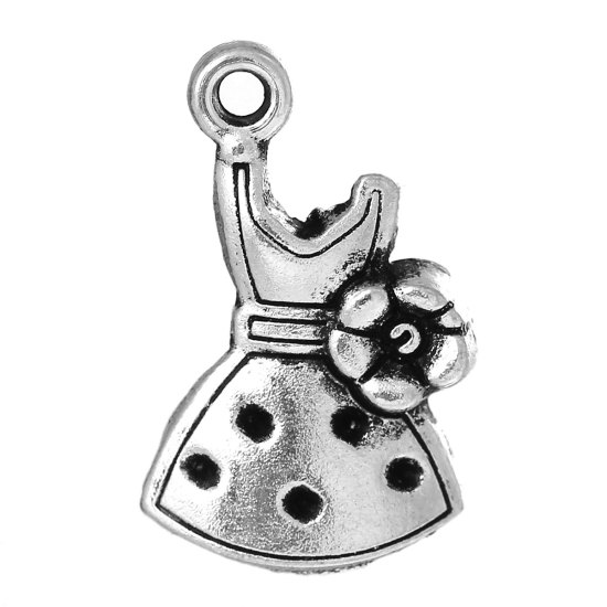 Picture of Zinc Based Alloy Charms Dress Antique Silver Color (Can Hold ss4 Rhinestone) Flower Carved 20mm( 6/8") x 12mm( 4/8"), 30 PCs