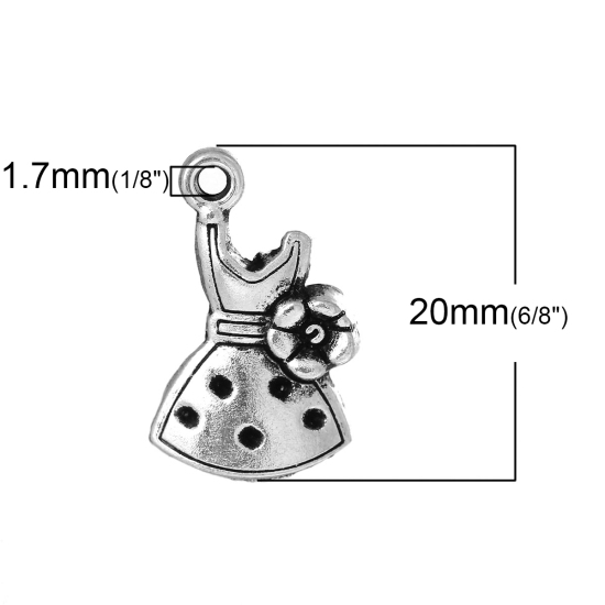 Picture of Zinc Based Alloy Charms Dress Antique Silver Color (Can Hold ss4 Rhinestone) Flower Carved 20mm( 6/8") x 12mm( 4/8"), 30 PCs
