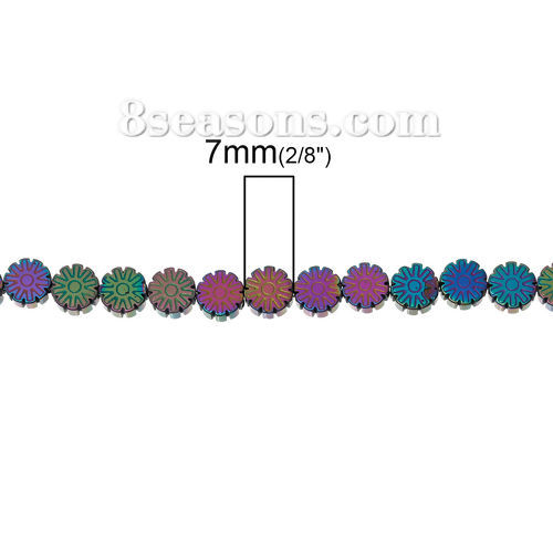 Image de Perles en Hématite Fleur Multicolore 7mm x 7mm, Trou: env. 1mm, 40cm long, 1 Enfilade (Env. 60 Pcs/Enfilade)