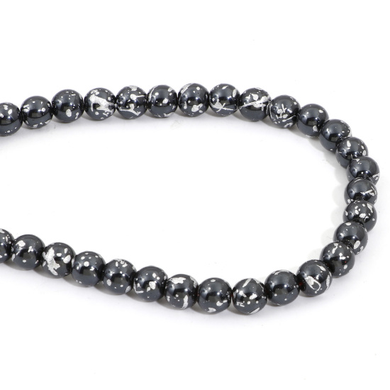 Picture of (Synthetic) Hematite Beads Round Black Sliver Texture About 8.0mm( 3/8") Dia, Hole: Approx 1.5mm, 39.5cm(15 4/8") long, 1 Strand (Approx 55 PCs/Strand)