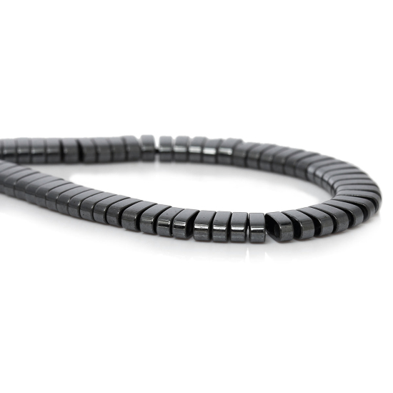 Picture of (Synthetic) Hematite Beads Two Holes Rectangle Gunmetal About 6.0mm( 2/8") x 2.0mm( 1/8"), Hole: Approx 1.2mm, 40.5cm(16") long, 1 Strand (Approx 196 PCs/Strand)
