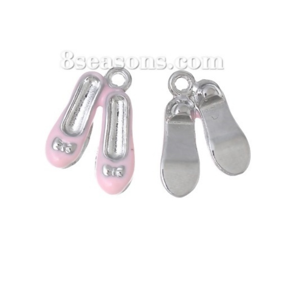 Immagine di Lega di Zinco Charm Ciondoli Scarpe Tono Argento Rosa Smalto 19mm x 14mm , 10 Pz