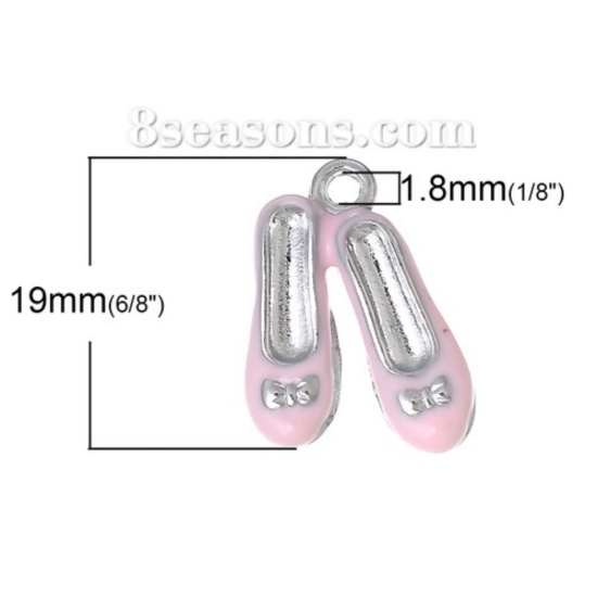 Immagine di Lega di Zinco Charm Ciondoli Scarpe Tono Argento Rosa Smalto 19mm x 14mm , 10 Pz