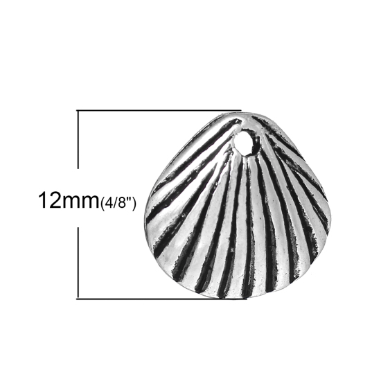 Picture of Zinc Metal Alloy Charm Pendants Shell Antique Silver Color 12mm( 4/8") x 11mm( 3/8"), 6 PCs